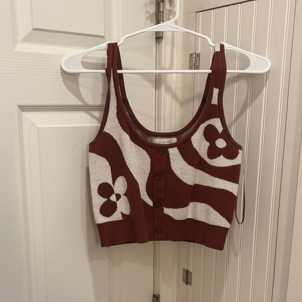 La Hearts Brown and White Knit Tank Top